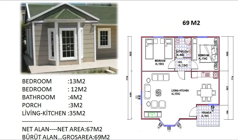 69 m² Single-storey steel-framed house